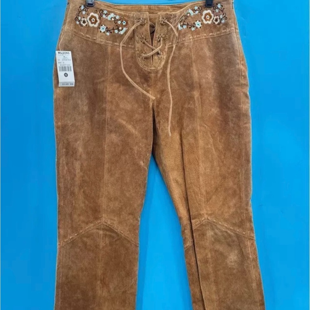 Women's Wilson's Leather Suede Tan Y2K Flare Pants (12) - NWT - Inseam 34”